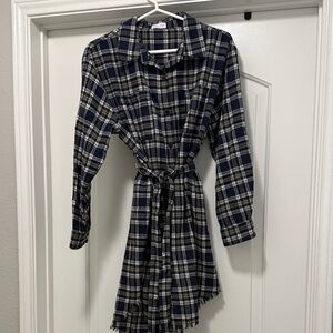 Pink Lily Black and White Plaid Shirt Dress
